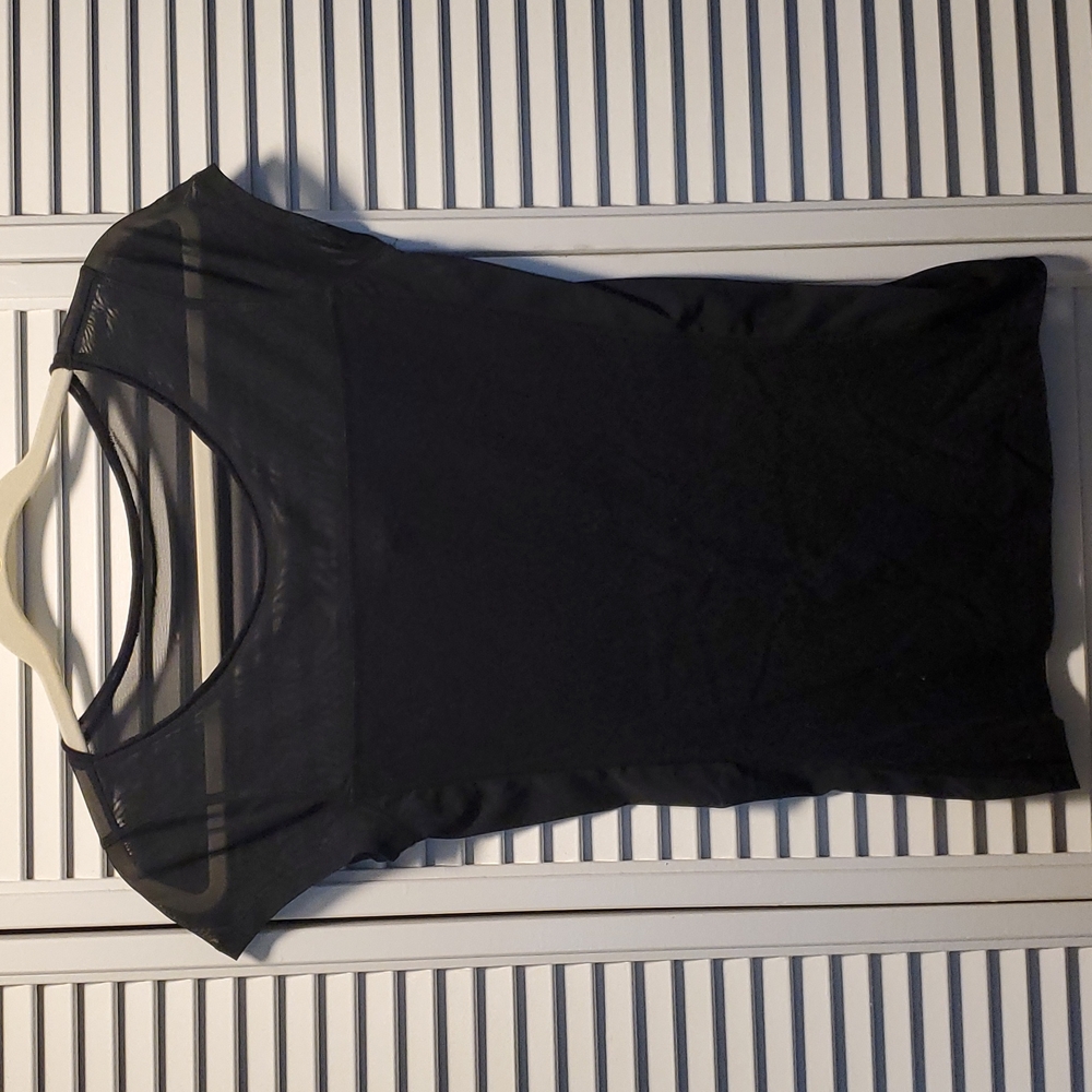 Women's Express Black Mesh Sheer Panels T-shirt, Small